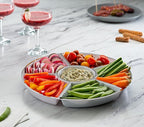 Plasticpro 6 Sectional Round Plastic Serving Tray/Platters White & Silver Pack of 2