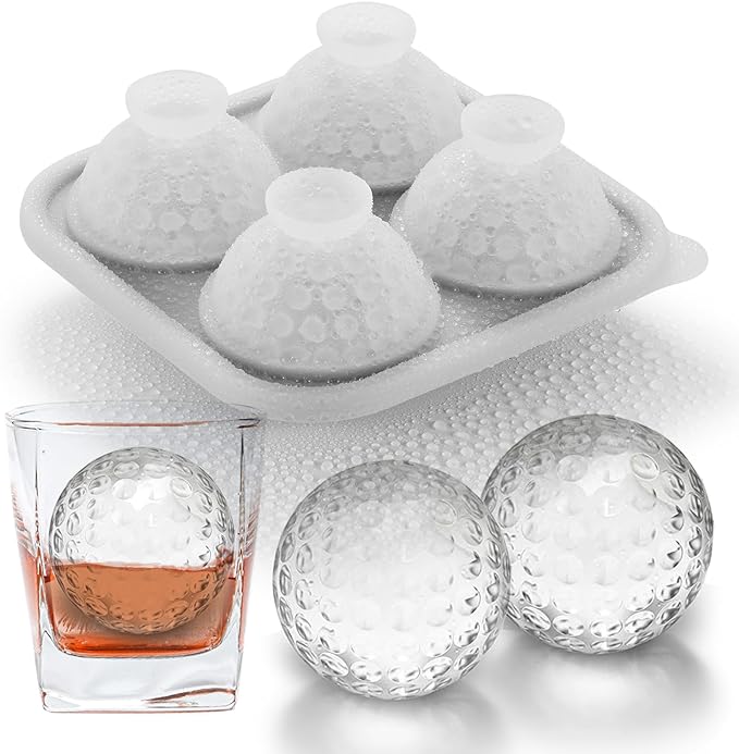 Nax Caki 3D Golf Ice Cube Tray, Large Golf Silicone Fun Shapes Whiskey Ice Mold with Funnel for Cocktails, Bourbon,Brandy, Whiskey Gifts for Men Black
