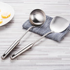 304 Stainless Steel Cooking Utensils Set 4 Piece 15 Inch Large Size Metal Kitchen Utensils Set Including Spatula,Ladle,Serving Spoon,Meat Fork,Stainless Steel Cooking Tools