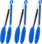 9-Inch Cooking Tongs with Silicone Tips, Set of 3 (Blue)