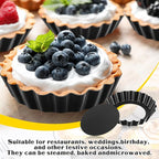 Tessco 16 Pieces Mini Tart Pans with Removable Bottom Nonstick Quiche Mini Pie Tart Pans Bakeware Mold Fluted Side for Pies(Black Round and Rectangle,4 Inch and 4.33 x 2.36 x 0.79 Inch)