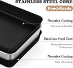 E-far 12.5 x 9.7 Inch Baking Pan with Lid, Nonstick Stainless Steel Rectangle Cake Pan with Cover for Baking Brownies Casseroles Lasagna, Stainless Steel Core & Nonstick Coating, Non-toxic & Oven Safe