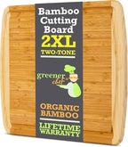 GREENER CHEF 24 Inch Bamboo Cutting Board with Lifetime Replacement - 2XL Extra Large Wooden Butcher Block for Kitchen, Stove Top, Meat, Vegetables, and Charcuterie with Deep Juice Grooves