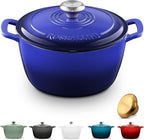 Signature Enameled Cast Iron Dutch Oven, Non-Stick Serving Pot with Tight Fitting Lid for Perfect Roasting, Baking, Sauteing, and Bread Making | 10Q (9.5L) - Indigo Blue