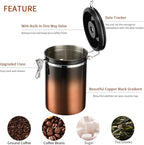 Coffee Canister, Airtight Coffee Container with Date Tracker Lid, Stainless Steel Canister for Kitchen Food Storage (Black-Copper, 12oz)