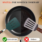 Silicone Spatula Set of 2 for Nonstick Cookware,Tenta Tenta Kitchen Slotted Angle Round Pancake Spatulas 600°F Heat Resistant Classic Rubber Spatula Set For Cooking-Dark Blue