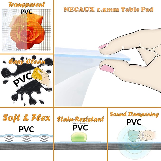 NECAUX Custom 20 x 79 Inch Frosted Table Cover Protector, 1.5mm Thick Water Resistant Plastic Non-Slip Table Pad Table Cover Protector for Coffee Table, Writing Desk, Trainning Table, Vanity Table