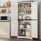 71in Farmhouse Kitchen Pantry Cabinet,Tall Storage Cabinet with 4 Doors and Adjustable shelves,with Load-Bearing Steel Pipe,Wood Storage Cabinets for Kitchen,Dining Room,Bathroom(White)