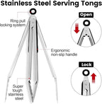 CHENGU12 Pack Stainless Steel Tongs 4/5/7inches Food Serving Clip Kitchen Cooking Tongs High Heat Resistant Clips for Cooking Non Stick Locking Grip for Ribs, Steak and Grill Salad