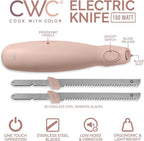 COOK WITH COLOR Electric Knife, 100W Power, Dual Stainless Steel Blades for Precise Cutting, Ergonomic Handle, Low Noise and Vibration, Ideal for Bread, Meat, and Vegetables, Blush