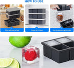 Large Ice Cube Tray for Whiskey 2 Pack, HANCELANT Big Silicone Square Ice Cube Mold with Removable Lid, 2'' Huge Square Ice Cubed Tray for Whisky and Cocktail