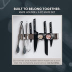 16" Adhesive Magnetic Knife Holder for Wall (No Drill) with 2x Storage - Safe, Patented Storage Design - Stainless Steel Magnet Knife Holder Strip - Magnetic Kitchen Organizer, Tool Storage