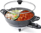 TWIN™ Electric Hot Pot with Divider | EvenHeat Cast Aluminum Non-Stick Pot for No-Spot Cooking | 1500W Fast Heating | 4.5QT Dual-Flavor Shabu Shabu Pot for Family Use | 1-Yr Warranty