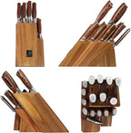 TUO 17 PCS Kitchen Knife Set for Kitchen with Block, German X50CrMov15 Steel Blade Knife Block Set, Full Tang Pakkawood Handle