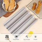 Hesanzol Baguette Pans for Baking 15" x 11", 3 Loaf Carbon Steel French Bread Pan Nonstick Perforated Baguette Baking Tray Silver