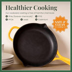 Larder & Vine Enameled Cast Iron Skillet | 10.25 in Cast Iron Pan | Saute Pan with Pour Spouts | Enamel Coated Skillet | Compatible on All Cooktops & Oven Safe to 500F | Limoncello