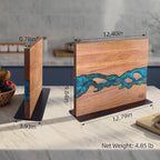 FINDKING Magnetic Knife Block, Double Sided Holder, Powerful Magnet Kitchen Storage, Acacia Wood and Blue Resin (12 x 10 Inches, Without Knives)