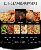 Extra Large Air Fryer,11-IN-1 6 QT 450F Air Fryer with Superior Airflow, Dual Heat Source Technology, Smart Digital Wide Fryer with Basket, Fits a 12" Pizza or 33 Chicken Wings