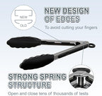 Premium Stainless Steel Heat Resistant Kitchen Tongs for cooking,set of 7"+9"+12" (Black),Non Scratch Silicone cooking Tong Tip for Cooking Pans,Strong Grip BBQ tongs for Grabbing Hot Food