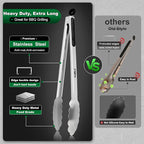 Walfos Extra Long Grill Tongs - Heavy Duty Metal Tongs - 16 & 12 inch Great for Grilling,BBQ/Barbecue,Cooking - Stainless Steel and Non-Slip Heat Resistant Silicone Handle (Set of 2)
