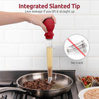 U-Taste 1.5oz Angled Turkey Baster - 228.2ºF Heat Resistant Food Grade Tritan and Silicone Large Octopus Bulb Baster Set with Cleaning Brush for Cooking Basting Meat Poultry Beef Chicken (Red)