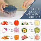 Ourokhome Manual Food Processor Vegetable Chopper, Portable Hand Pull String Garlic Mincer Onion Cutter for Veggies, Ginger, Fruits, Nuts, Herbs, etc., 500ml, Deep Blue