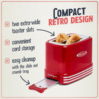 Nostalgia Retro Wide 2-Slice Toaster, Vintage Design With Crumb Tray, Cord Storage & 5 Toasting Levels, Red