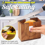 Large Adjustable Bagel Slicer Holder | Acacia Wood Bagel Cutting Holder with Width-Adjustable Slots for Small & Large Bagels, Buns & English Muffins, Knife Groove & Non-Slip Base