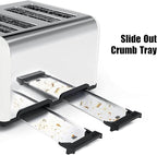 Toaster 4 Slice, KitchMix Bagel Stainless Toaster with LCD Timer, Extra Wide Slots, Dual Screen, Removal Crumb Tray (White)