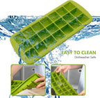 Ice Cube Trays 2 Pack, CREATESTAR Easy-Release Silicone & Flexible 21-Ice Trays with Removable Lid Food Grade Ice Tray for Whiskey, Cocktail, Spirits Drinks, Ice Cube Molds BPA Free (Green, 2Pack)