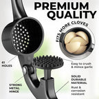 Zulay Kitchen Large Premium Garlic Press Set - Bigger Bowl for Bigger Garlic - Rust Proof & Dishwasher Safe Garlic Mincer Tool - Easy-Squeeze, Easy-Clean Silicone Garlic Peeler & Brush (Dark Gray)