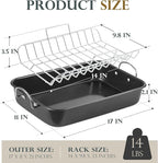 KITESSENSU Nonstick Roasting Pan with Rack 15 x 11 inch - Turkey Roaster Pan for Ovens - Wider Handles & Heavy Duty Construction, Gray