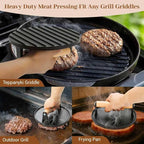 Smash Hamburger Press Kit,Around Burger Press,Hamburger Spatula and Stainless Steel Tongs with Wooden Handle,Heavy-Duty Cast Iron Grill Press for Bacon, Hamburgers, Eggs, Sandwiches,Steak