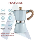 AGOGO Milano Moka Pot, Stovetop Espresso Maker, Greca, Coffee Percolator, Turkish Coffee Maker with Paper Filter 6 Cup Lake Blue