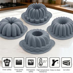 Tongjude 4 Pieces Silicone Fluted Tube Cake Pans, 10 Cups Tube Baking Pan, Jello Mold, Silicone Molds for Homemade Cake, Bread and Jello, Non-Stick, Grey