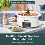 HOMECOOKIN 7-Quart Programmable Slow Cooker with Timer Keep Warm - Small Kitchen Appliance for Family Dinners - Serves 6+ People (White)