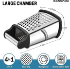 Rainspire Professional Box Grater, Cheese Grater Box for Kitchen Stainless Steel with 4 Sides, Cheese and Spice Graters with Handle for Vegetables, Ginger, Potatoes, Black