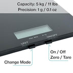 Glass Platform Digital Kitchen Scale - for Food Coffee Lab - LCD Display gram Ounces lb:oz fl.oz ml - 11 LB/5 KG Capacity - Battery Included - Black by The Display Guys