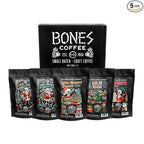 Bones Coffee Company Holiday Favorites Bundle, 5 Assorted Flavored Coffee Low Acid Medium Roast Arabica Beans Specialty Coffee Gifts, Auto Drip and French Press Compatible, 4 oz Pack of 5 Whole Bean