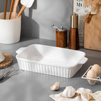 Casserole Dishes for Oven, Ceramic Baking Dishes, Porcelain Bakeware Set of 4, Rectangular Baking Pan, White Deep Lasagna Pan with Handle for Cooking, Roasting, Cake, 15.3"/12.8"/11.6"/9.8"