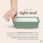 Ceramic Coated Glass Food Storage Container | No PTFE, PFOA, PFAS, and BPA | Reusable Non Toxic Meal Prep Container with Glass Lid | Easy To Store | 8 Cup Square [Willow]