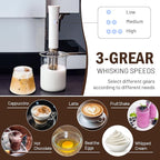 Milk Frother Wand for Coffee, Silent Coffee Foamer Drink Mixer,Handheld Frother Rechargeable Electric Whisk with 2 Heads 3 Speeds for Latte, Cappuccino, Hot Chocolate, Egg(Home and Travel Set White)