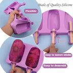 WMKGG Popsicle Silicone Molds Set, 2 PCS Ice Cream Molds with 50 Wooden Sticks for Cake Pop, Ice Pop, Cakesicles (Standard Size/Purple)