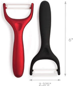 Cooking Light Ceramic Peeler Set with Ultra Sharp and Durable Blades, Ergonomic Handles Black and Red Kitchen Tools, 2 Piece, Black/Red