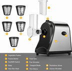 Electric Cheese Grater, Salad Maker With 5 Different Blades, 250W Electric Slicer Shredder for Home Kitchen Use, One-Touch Control Electric Grater for Cheeses, Fruits, Vegetables, BPA-Free