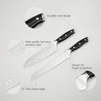 Knife Set with Block, N NOBLE FAMILY 16Pcs Kitchen Knives Drawer Organizer Set with Sharpener, Cutting Board, Anti-Slip Chef Knives Set with 6Pcs Steak Knives, Black
