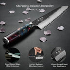 Japanese Chef Knife, 8 Inch Hand Forged Kitchen Knives with VG10 Steel, Professional Gyuto Knife for Home & Restaurant, Sanmai Chefs Knives with Ergonomic Red Handle, Cooking Gifts for Men Women