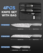 4PCS Kitchen Knife Set,High-Carbon Stainless Steel Chef Knife Set, Portable Knife Roll Bag, Portable Knives for Outdoor Camping and Travel