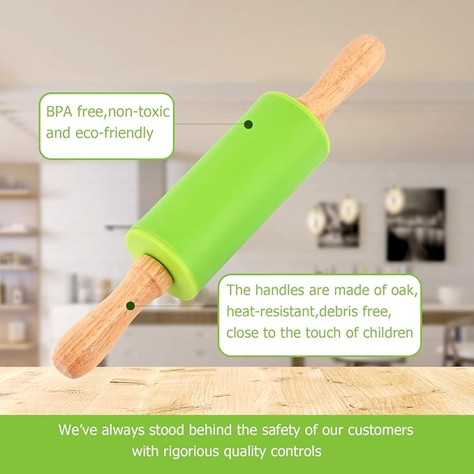 Mini Silicone Rolling Pin for Kids, Non-stick Surface Wood Handle, 9 Inch 16 Pack