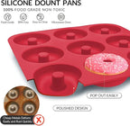 Large Silicone Donut Pan for Baking, 9 Cavity Non-Stick Food Grade Silicone Donut Molds, Doughnut Pan and Bagel Pans for Baking & Kitchen, BPA Free 11.2 x 11.1 Inches, Dishwasher Safe - Bright Red
